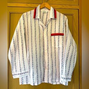 Vintage JCPenney Red and Blue Patterned Pajama Top Button Front Chest Pocket / M